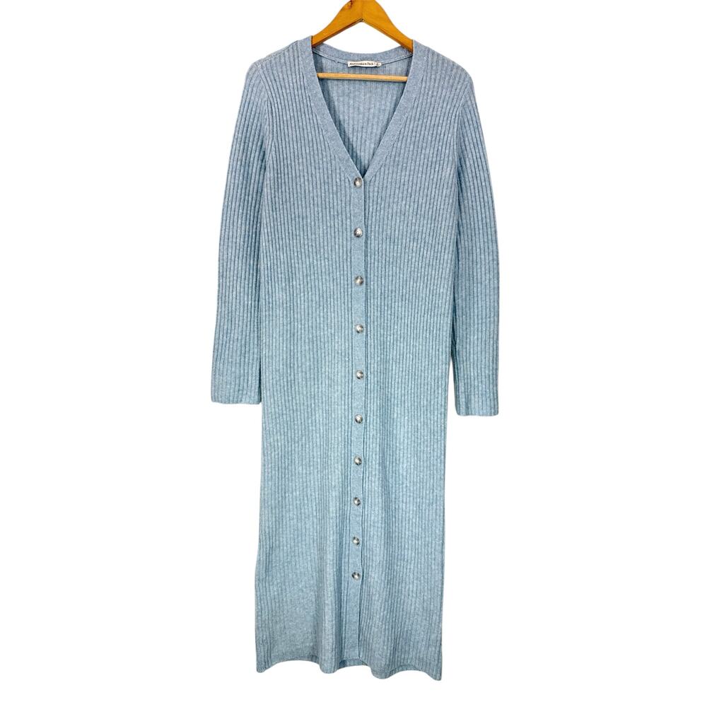 Abercrombie Kathleen Ribbed Cardigan Dress Blue Small Long Sleeve Maxi - Picture 3 of 10